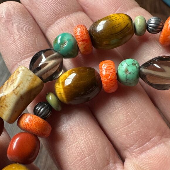 Vintage CAROLYN POLLACK Beaded Gemstone Necklace Sterling Silver 925 Southwest - Picture 7 of 17